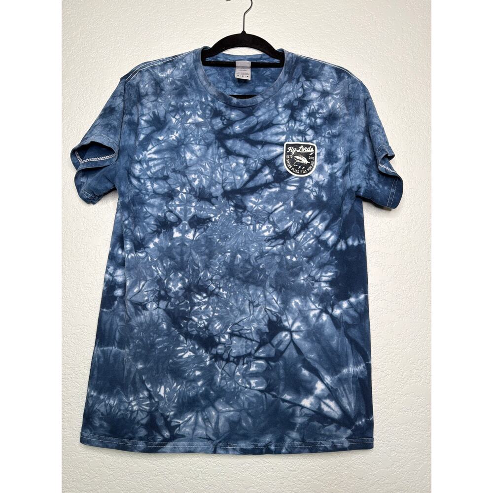 Fly Lords Tie Dye Graphic T-Shirt Men’s M Colortone Blue Fishing Tee